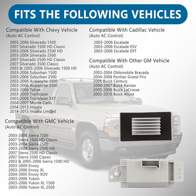 A.D.P. HVAC Blower Motor Resistor Kit Compatible with 2003 2004 2005 2006 2007 Chevy,GMC - Silverado, Tahoe, Suburban,Avalanche,Sierra,Yukon XL Replace# 15-81773,1581773,89018778,89019351 Auto AC Control - Image 2